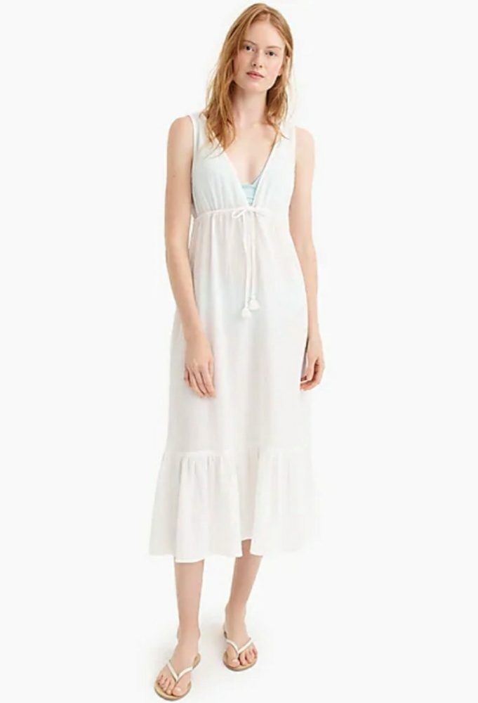 J Crew White Midi Dress Coverup Cotton 2X XXL